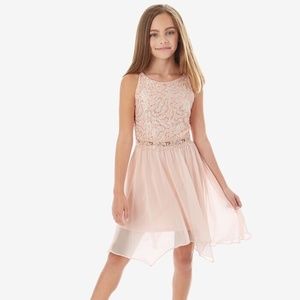 BCX Big Girls Lace Handkerchief Hem Skater Dress Med Pink Size 16